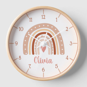 Earthy Tone Boho Rainbow Girl Name Wall Clock