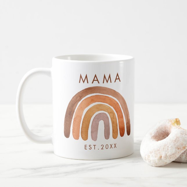 Earthy Tone Boho Rainbow Mom  Coffee Mug (With Donut)