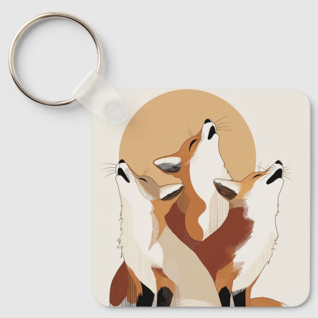 Earthy Tone Fox Pack Aesthetic Keychain (Front)