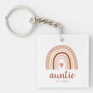 Earthy Tone Modern Unique Boho Rainbow Auntie Keychain