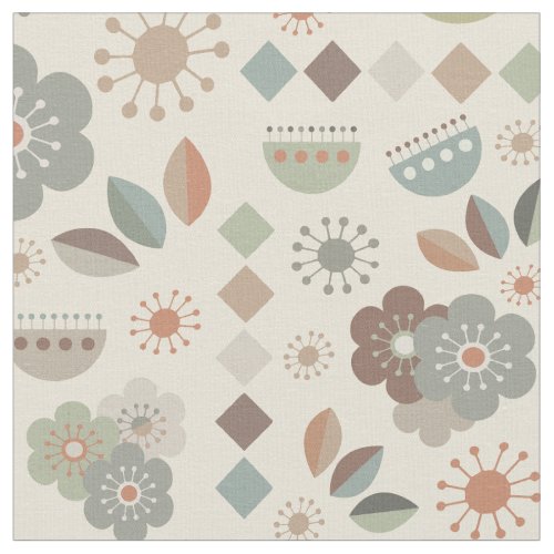 Earthy Tone Nature Flowers Mid Century Pattern Fabric