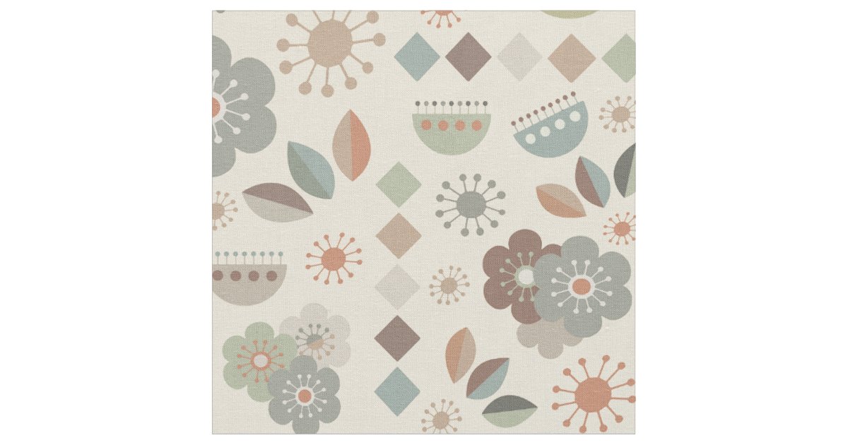 Earthy Tone Nature Flowers Mid Century Pattern Fabric | Zazzle