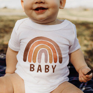Earthy Tone Watercolor Boho Rainbow "Baby"  Baby Bodysuit