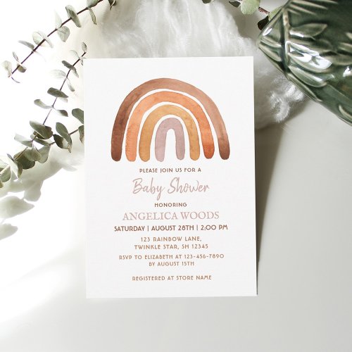 Earthy Tone Watercolor Boho Rainbow Baby Shower  Invitation