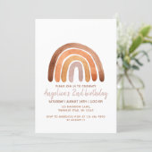 Earthy Tone Watercolor Rainbow 2nd Birthday    Invitation (Standing Front)