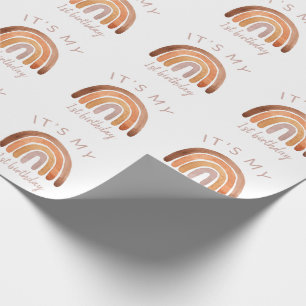 Earthy Tone Watercolor Rainbow First Birthday Wrapping Paper