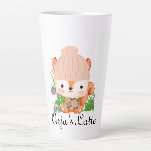 Earthy Toned Cute Fox With Flowers Latte Cup (Front)