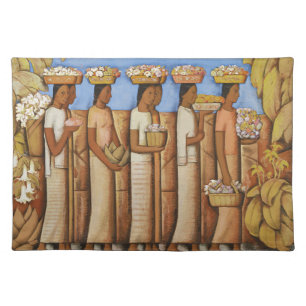 Earthy Tones Art Deco Mexican Indigenous Women Cloth Placemat