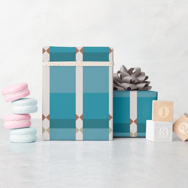 Earthy Tones Blue Brown Grey Elegant Geometric Art Wrapping Paper (Baby Shower)