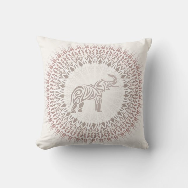 Earthy Tones Boho Elephant Mandala Throw Pillow (Front)