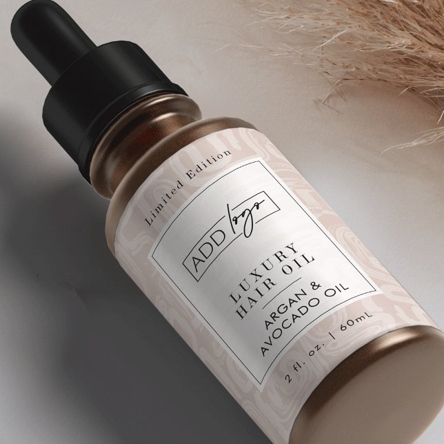 Earthy Tones Boho Pattern Logo 2OZ Dropper Bottle Label (Elegant earthy beige tones custom logo cosmetic bottle wrap around label design )