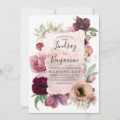 Earthy Tones Burgundy Floral Vintage Wedding Invitation (Front)