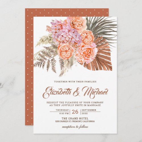 Earthy Tones Burnt Orange Floral Boho Palm Wedding Invitation