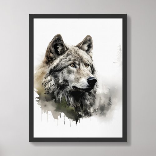 Earthy tones color wild animals wolf in the forest framed art