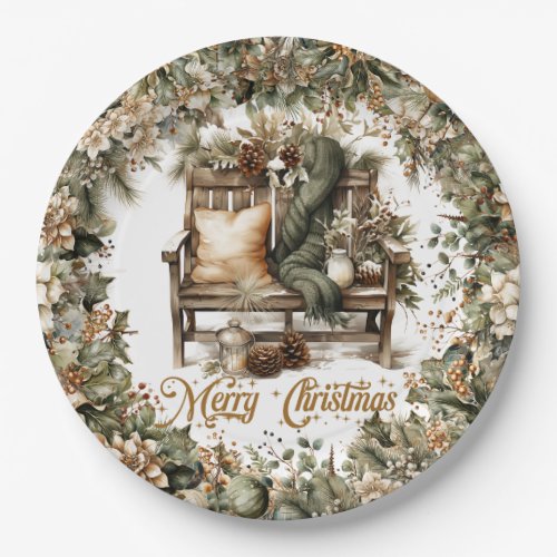 Earthy tones green gold cozy Christmas interior Paper Plates