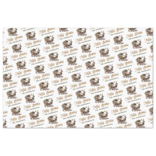 Earthy tones green gold cozy Christmas Reindeer Tissue Paper