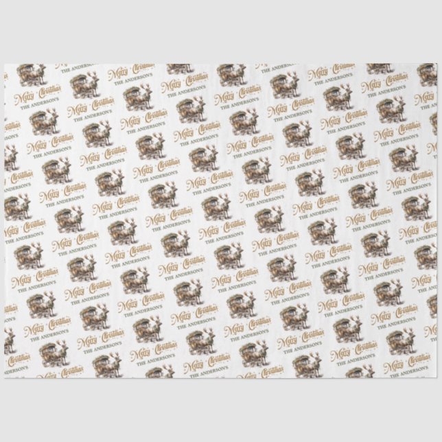 Earthy tones green gold cozy Christmas Reindeer Tissue Paper (Front)