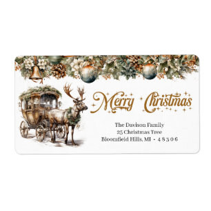 Earthy tones green gold Reindeer and carriage Label