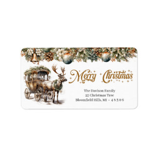 Earthy tones green gold Reindeer and carriage Label