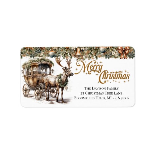 Earthy tones green gold Reindeer and carriage Label