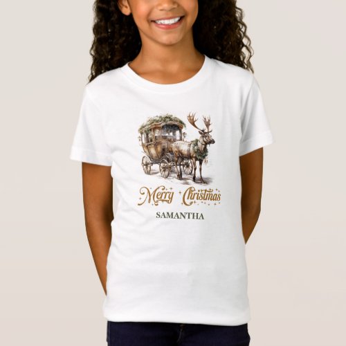 Earthy tones green gold Reindeer and carriage T_Shirt