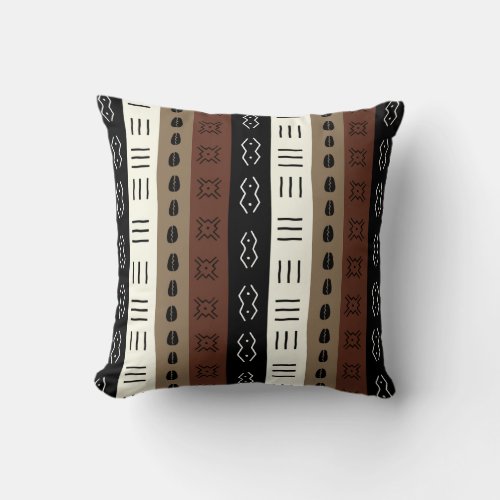 Earthy Tones Mudprint Multi Stripes Pattern Throw Pillow