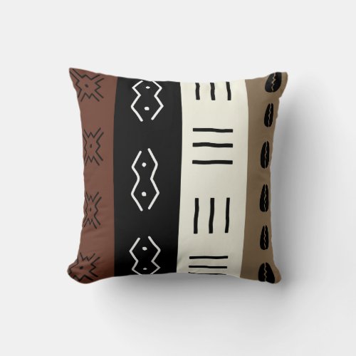 Earthy Tones Mudprint Stripes Pattern Throw Pillow