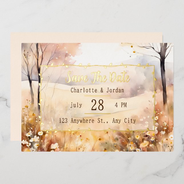 Earthy tones rustic bloom Autumn Save The Date Foil Invitation (Front/Back)