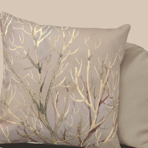 Earthy Tree Branches Cream  Tan Throw Pillow