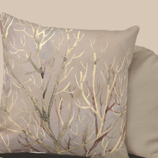 Earthy Tree Branches Cream & Tan Throw Pillow (Creator Uploaded)
