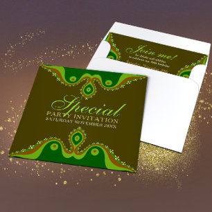 Earthy Tribal Goddess Green Brown Boho Special Invitation
