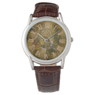 Earthy Tropical Leaves Pattern Men's Watch