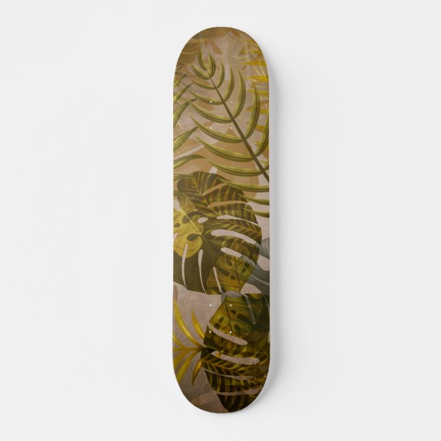 Earthy Tropical Leaves Pattern  Skateboard (Front)