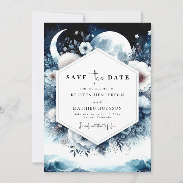 Earthy Typography Moonlit Wedding Save The Date (Front)