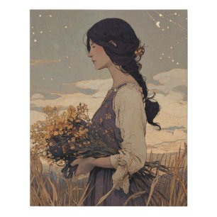Earthy Virgo Woman Floral Constellation Art Faux Canvas Print