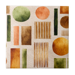 Earthy Watercolor Abstract Pattern - Boho Organic Ceramic Tile