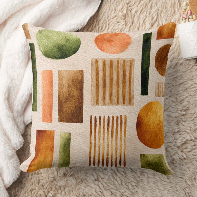 Earthy Watercolor Abstract Pattern - Boho Organic Throw Pillow (Blanket)
