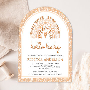 Earthy Watercolor Boho Rainbow Arch Baby Shower Invitation