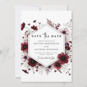 Earthy Watercolor Burgundy Wedding Save The Date
