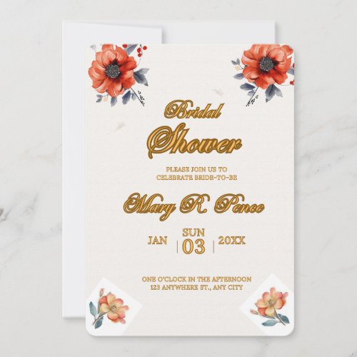 Earthy Watercolor Floral Bridal Shower Wedding  Invitation