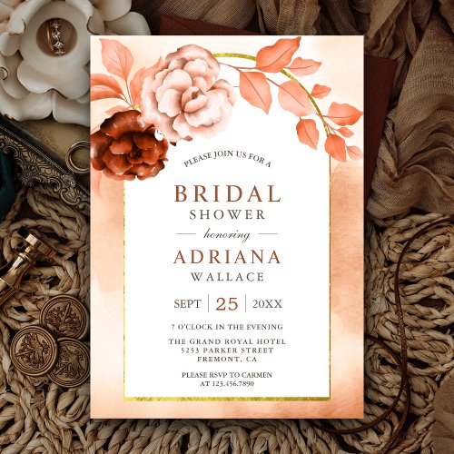 Earthy Watercolor Floral Terracotta Bridal Shower Invitation