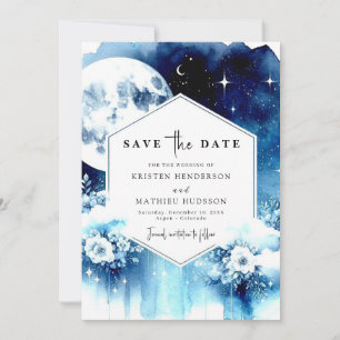 Earthy Watercolor Moonlit Wedding Save The Date