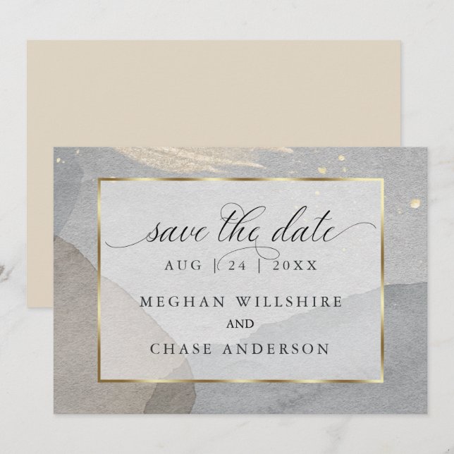 Earthy Watercolor Splash on Granite Stone Invitation (Front/Back)