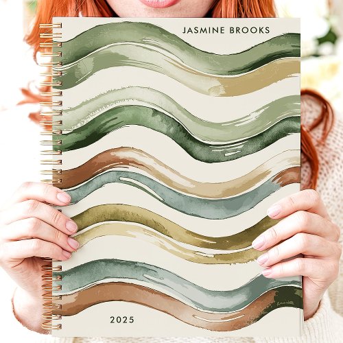 Earthy Watercolor Stripes 2025 Custom Name Planner