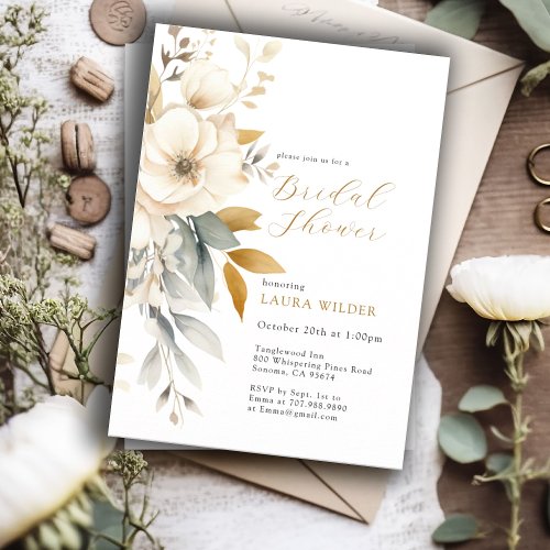 Earthy Watercolor Wildflowers Bridal Shower Invitation