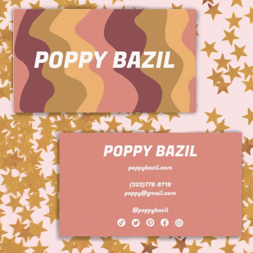 Earthy Wavy Stripes Minimalist Bold Pink Gold Business Card