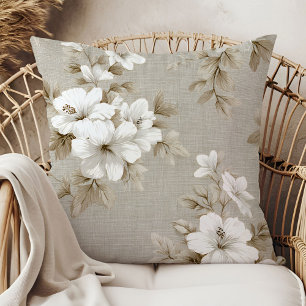 Earthy white floral neutral tones modern decorativ throw pillow