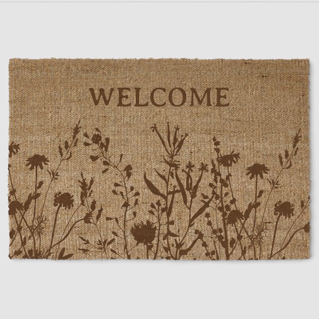 Earthy Wild Flowers Custom Welcome Fiber Doormat (Front)
