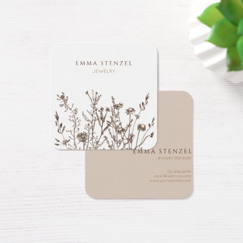 Earthy Wild Flowers Floral Square Business Card