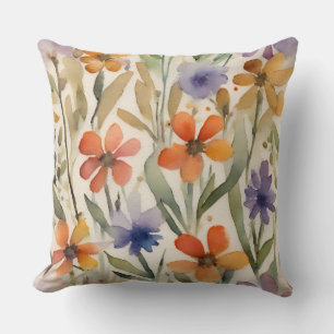 Earthy Wildflower Colorful Floral Print Throw Pillow